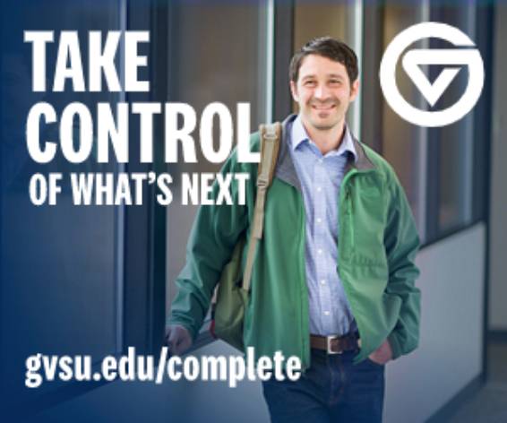 Image of student with the words "Take control of what's next"